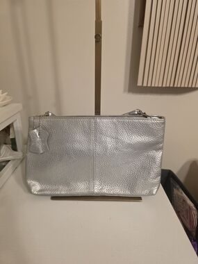 Silver Leather Crossbody Clutch - Unbranded